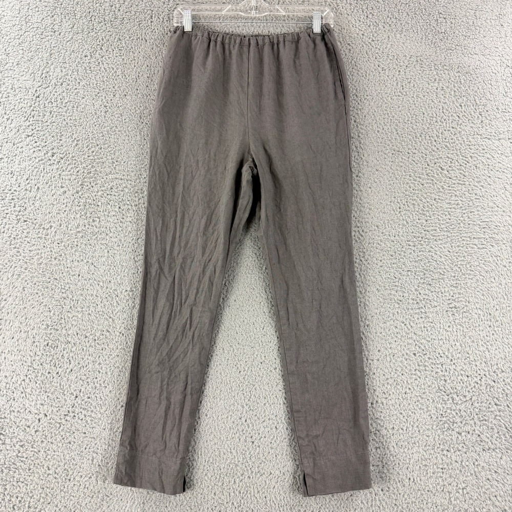 Fog Linen Work Pants Women's M Gray 100% Linen Elastic Waist Tapered Trousers